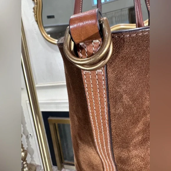 Polo Ralph Lauren Bellport Suede Leather Medium Tote Bag Brown Adjustable Strap - Picture 9 of 16